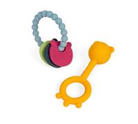 Bigjigs Toys Juego de mordedores de oso - 2 piezas de juguete para aliviar la dentición y sonajero para bebés, hecho de 100% silicona, regalos ecológicos para recién nacidos, a partir de 0 meses
