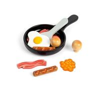 Bigjigs Toys Juego para freír el desayuno, juego de comida de madera para niños, juegos de cocina y cocina, accesorios de juego de simulación para niños, regalos para niños, a partir de 12 meses