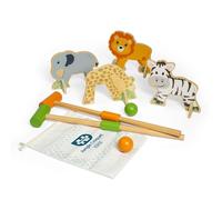 Bigjigs Toys Jungle Croquet | Juego de madera al aire libre para niños | Juego temático con 4 mechas de animales | Juegos familiares versátiles para jugar en interiores o en el jardín | Actividades