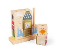 Bigjigs Toys London - Bloques apilables | Rompecabezas de madera para niños pequeños | Juego de construcción y clasificación de 9 bloques | Cubos clasificadores temáticos de ciudad para niños |