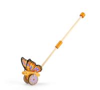 Bigjigs Toys Mariposa Push Along | Andador para niños pequeños con mango de madera plegable | Mariposas de juguete móvil con alas aleteantes | Herramienta de movilidad temprana para niños pequeños |