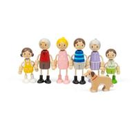 Bigjigs Toys Muñecas familiares generacionales | Juego de 7 personas de casa de muñecas de madera | Familias de juguetes pequeñas | Niños, padres, abuelos y figuras de perros para casa de muñecas |