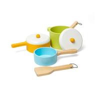 Bigjigs Toys Ollas y sartenes de Madera: Juego de simulación de 7 Piezas para niños, Accesorios de Cocina para niños, Regalos y Juegos sostenibles, fomenta la Mini imaginación, a Partir de 18 Meses