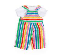 Bigjigs Toys Peto a rayas y camiseta blanca (pequeño) | Juego de ropa de muñeca arcoíris a rayas de 2 piezas | Ropa de muñecas suaves | Accesorios para muñecas | Traje de muñeca de trapo de juego de