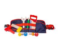 Bigjigs Toys Red Carpenter's Tool Belt with Wooden Tools (Importación USA)