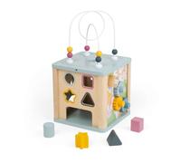 Bigjigs Toys Simply Scandi - Cubo de actividades | Juguete de madera Montessori para niños | Laberinto de cuentas, clasificador de formas y engranajes giratorios | Centro de aprendizaje para niños