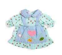 Bigjigs Toys Vestido azul de fresa (pequeño) | Ropa y vestidos elegantes para muñecas | Accesorios de muñecas para niñas y niños | Traje de muñeca suave con patrón de fresas y pinafore | Regalos para
