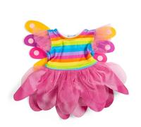 Bigjigs Toys Vestido de hadas arcoíris (mediano) | Vestidos a rayas multicolor para muñecas suaves para niños | Ropa de muñeca con alas de mariposa | Conjunto de disfraz para muñecas de trapo para