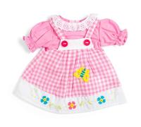 Bigjigs Toys Vestido de pinafore a cuadros rosa (mediano) | Vestidos de muñeca suaves | Ropa de muñecas para muñecas de trapo para niños | Pinafores con detalles de manga hinchada blanca para muñecas