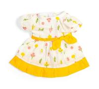 Bigjigs Toys Vestido estampado con ribete amarillo, pequeño | Ropa de muñeca de tamaño pequeño | Traje para muñecas de trapo para niños | Vestidos blancos de muñeca de trapo con patrones de árbol y