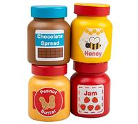 Bigjigs Toys Wooden Jars & Spreads (Chocolate, Honey, Peanut Butter & Jam)