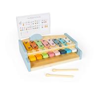 Bigjigs Toys Xylo Piano | Piano de madera y xilófono | Juguete musical 2 en 1 | Teclado de 8 teclas para niños pequeños | Instrumentos para bebés con batidores y hojas de canciones | Regalo musical de