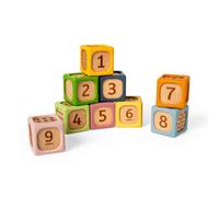 Bigjigs Toys Bloques Suaves de clasificación Set de Bloques de Silicona y Madera para bebés | Cubos apilables Montessori con números | Kit de Aprendizaje temprano para niños Desde 6 Meses.