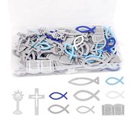 BigKego 100 piezas de madera con forma de cruz de pescado, faro, libro, decoración, decoración de mesa, decoración de madera, para niños, niñas, bautizo, confirmación, comunión, decoración