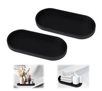 BigKing 2 bandejas de silicona para el baño, decoración de baño, 24,5 × 11 × 2 cm, bandeja ovalada de silicona para jabón, perfumes, cosméticos y joyas (negro)