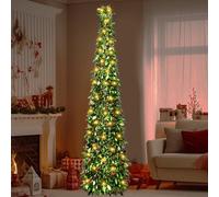 BigKing - Árbol de Navidad artificial de 150 cm con soporte y cadena de luz, plegable, decoración de lentejuelas, perfecto para fiestas, salón u oficina (frutos rojos con hojas Harrys)