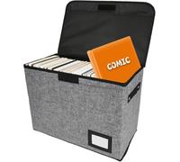 BigKing Caja de almacenamiento plegable con asa, 40 x 20 x 30 cm, resistente para 150 - 180 cómics novelas gráficas, libros, archivos, caja de cómic plegable (gris)