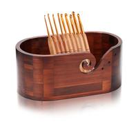 BigKing Cuenco grande de madera de acacia con juego de 9 ganchos de ganchillo, doble ranura guía, flujo de hilo estable, ideal para tejedores y amantes del ganchillo