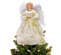 BigKing Decoración de ángel para árbol de Navidad, figura de ángel de Navidad, decoración de Navidad interior con alas de plumas, 12.6 pulgadas (dorado)