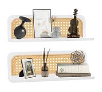 BigKing Juego de 2 estantes flotantes de pared de ratán y madera bohemia, flotantes para pared de madera, estante decorativo de pared para salón o dormitorio