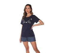 BigKing Pijama de manga corta con estampado de gato, lindo pijama de gato con lunares para mujer, ropa para el hogar, para viajes familiares y ocio, Azul., L