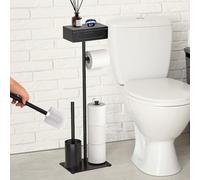 BigKing Porta papel higiénico de suelo, portarrollos y escobilla de baño porta papel higiénico con soporte y cajones portaobjetos, pie portarrollos y escobilla de acero inoxidable