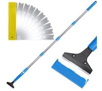 BigKing Rascador de mango largo, rascador para suelos con barra de extensión de 4 secciones, 10 cuchillas reemplazables, resistente, multiusos, para limpiar azulejos, papel pintado, desechos (azul)