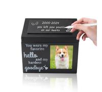 BigKing Urna para cenizas de animales domésticos, de madera negra, urna para cenizas de perro con marco para fotos y pizarra para mensajes en memoria de tu perro o gato
