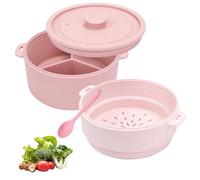 BigKing Vaporera de silicona para microondas, sin BPA, resistente al calor, doble capa, con compartimentos, cesta de cocción al vapor para verduras, pasta, huevo, cocina doméstica (rosa)