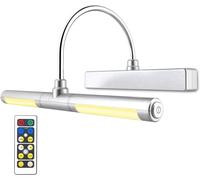 BIGLIGHT Luz de Pintar Remota, Aplique Pared Baño, Pantalla LED, Brazo Oscilante 180° Regulable, Marco Luces para Interior, Led para Cuadros y Obras de Arte-Plateado