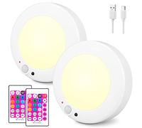 BIGMONAT Luz de techo inalámbrica para ducha, luz de sensor de movimiento recargable para interiores para escaleras con temporizador remoto, luz de techo que cambia de color,250 lúmenes,blanco-2pcs