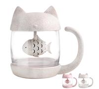 BigNoseDeer Linda taza de té de cristal de gato, Taza De Agua Bottle con infusor de té en forma de pez, Colador Filtrar Taza de café 250ML (8OZ)