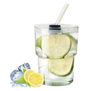 BigNoseDeer Vasos de Vidrio con Tapa y Pajita, Taza de Café Helado, Vaso de Agua de Vidrio a Prueba de Fugas Taza de Pared Gruesa Aislada para Café Té 13oz/400ml (Transparente)