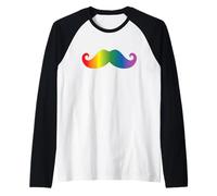 Bigote Arco Iris Orgullo LGBTQ Arco Iris Hombre Gay Bigote Grande Camiseta Manga Raglan