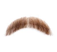 Bigote falso, barba falsa 4x1 '' cabello humano ligero con malla invisible, manillar de bigote realista gruesa para la piel varonil para el hombre del cosplay de Halloween, marrón