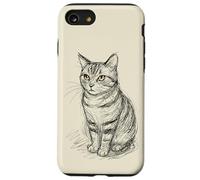 Bigotes felinos sentados con Forma de Gato atigrado Golden Eyes Carcasa para iPhone SE (2020) / 7/8