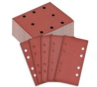 BIGP 100 Piezas Hojas de Lija Papel de Lija Rectangular, Lijas para Lijadora, grano 40/60/80/120/240, 8 agujeros, para lijadora orbital, ideal para lijar/pulir/madera (93x185mm)