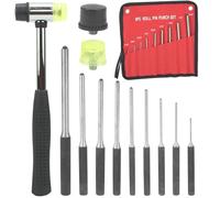 BIGP 9 Pcs Juego de punzón de pasador de rodillo, herramienta de reparación con 2 mazos de martillo con punta de goma y soporte para armería, automoción, carpintería, joyería artesanal
