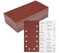 BIGP Juego de 50 hojas de lija (230 x 115 mm) - Hojas de lija con velcro para lijadora orbital con 14 agujeros - grano K40/K60/K80/K120/K240 (10 hojas cada uno) (Grano 240)