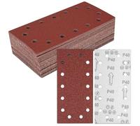 BIGP Juego de 50 hojas de lija (230 x 115 mm) - Hojas de lija con velcro para lijadora orbital con 14 agujeros - grano K40/K60/K80/K120/K240 (10 hojas cada uno) (Grano 40)