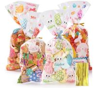 Bigqin 100 Piezas Pascua de Resurrección Bolsa de Caramelos, 4 Estilos Plástico Bolsas de Regalo con Brida, Paquetes Almacenamiento de Alimentos para Pascua de Resurrección Decoración