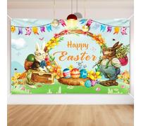 Bigqin 180 * 110cm Pancarta Pascua de Resurrección, Conejito Huevos de Pascua Banderillas para Fiestas Photocall Colorido Telón Fondo Decoracion, Adornos para Muro Patio Fondo Interiores Exteriore