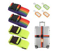 Bigqin 4 Piezas Correas para Equipaje, Cinturones de Viaje Ajustables, Resistentes Maleta Correa Fija con 4 Etiqueta de Identificación de Nombre, 2 Verde 2 Multicolor, 200 * 5cm