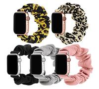 Bigqin 5 paquetes de banda elástica compatible con Apple Watch de 40 mm y 38 mm, patrón de tela suave, correa de repuesto para iWatch Series 6 SE 5 4 3 2 1, girasol de leopardo negro rosa gris (S)