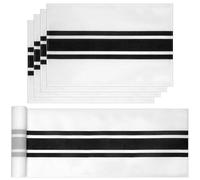 Bigqin Camino de Mesa con 4 Piezas Mantel Individual Lino Raya Blanca y Negra, Sencillez Decoraciones para Comedor Cocina Cafetería Hogar Interior Bar Fiesta