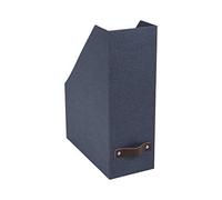 Bigso Box of Sweden Archivador vertical para periódicos, revistas y actas - Práctica caja clasificadora de tablero de fibras y papel con aspecto de lino - Revistero archivador rígido y con asa - azul