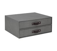 Bigso Box of Sweden Caja con cajones para documentos y material de oficina - Organizador de escritorio con 2 cajones - Organizador de documentos de tablero de fibras y papel con aspecto de lino - gris