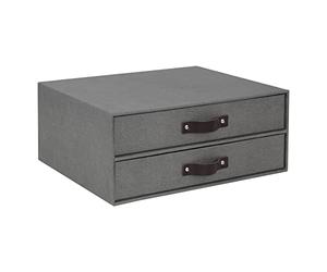 Bigso Box of Sweden Caja con cajones para documentos y material de oficina - Organizador de escritorio con 2 cajones - Organizador de documentos de tablero de fibras y papel con aspecto de lino - gris