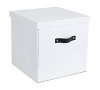 Bigso Box of Sweden Caja de almacenaje con tapa - Amplia caja cuadrada para ropa, juguetes, etc. - Organizador de armarios con asa fabricado con tablero de fibras y papel - blanco