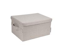 Bigso Box of Sweden Caja de almacenamiento con tapa para ropa, accesorios, juguetes, etc. - Caja plegable con asa - Caja de tela mediana de poliéster y cartón, con aspecto de lino - beige